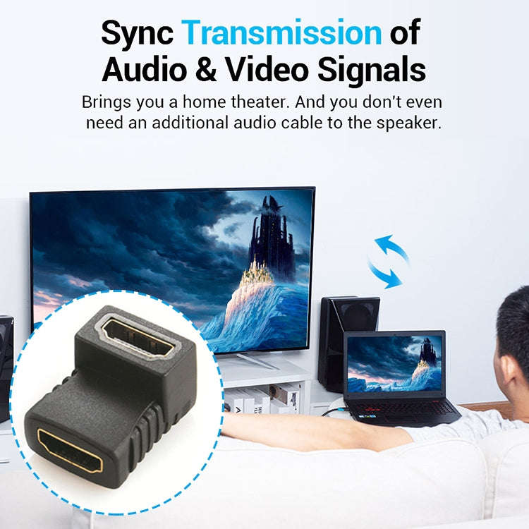 HDMI Angle Coupler (Female to Female) - 90 Degree (Gold Plated)(Black)