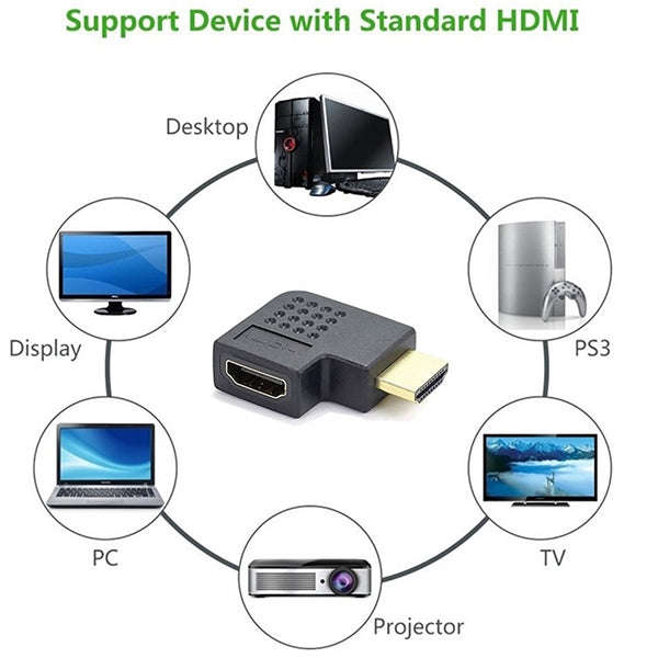 Gold Plated HDMI 19 Pin Male to HDMI 19 Pin Female Adaptor with 90 Degree Angle(Black)