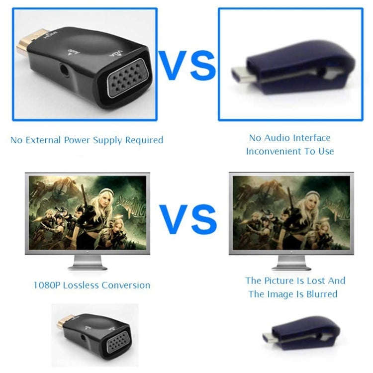 Full HD 1080P HDMI to VGA and Audio Adapter for HDTV / Monitor / Projector(Black)