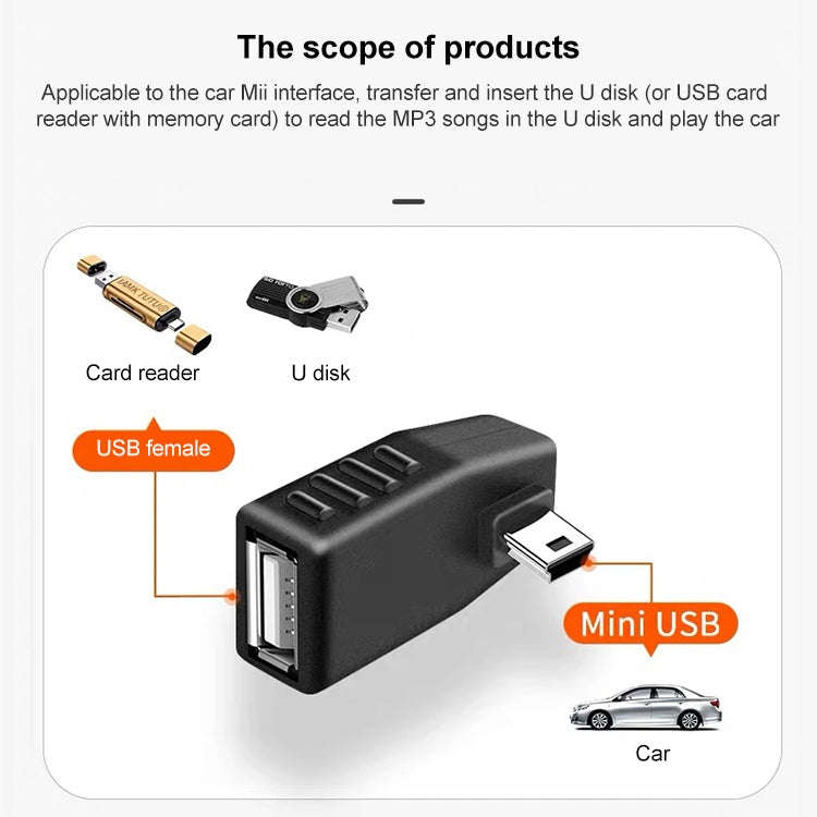 Mini USB Male to USB 2.0 AF Adapter with 90 Degree Right Angled, Support OTG Function(Black)