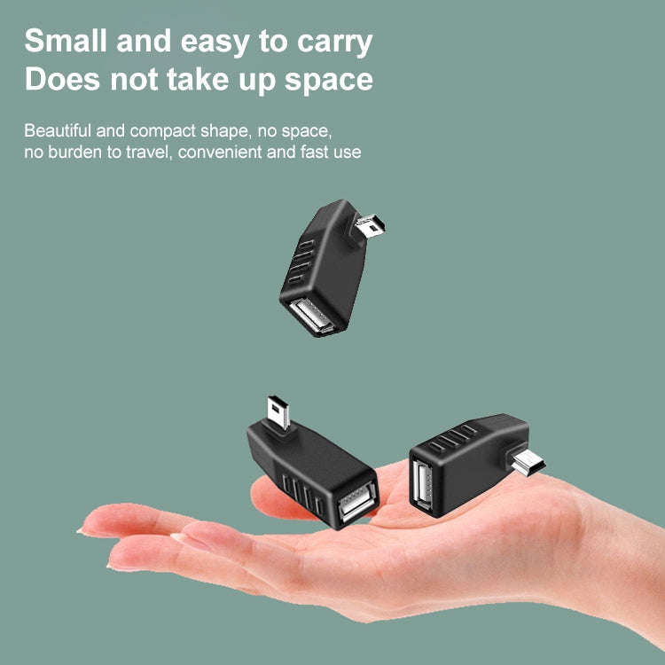 Mini USB Male to USB 2.0 AF Adapter with 90 Degree Left Angled, Support OTG Function(Black)
