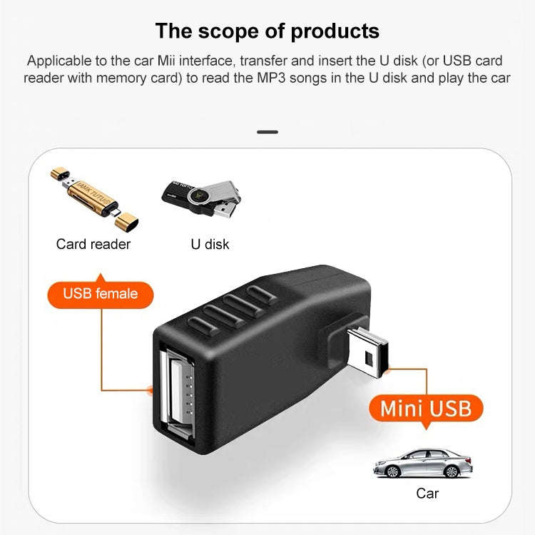 90 Degree Up Angled Mini USB Male to USB 2.0 AF Adapter(Black)