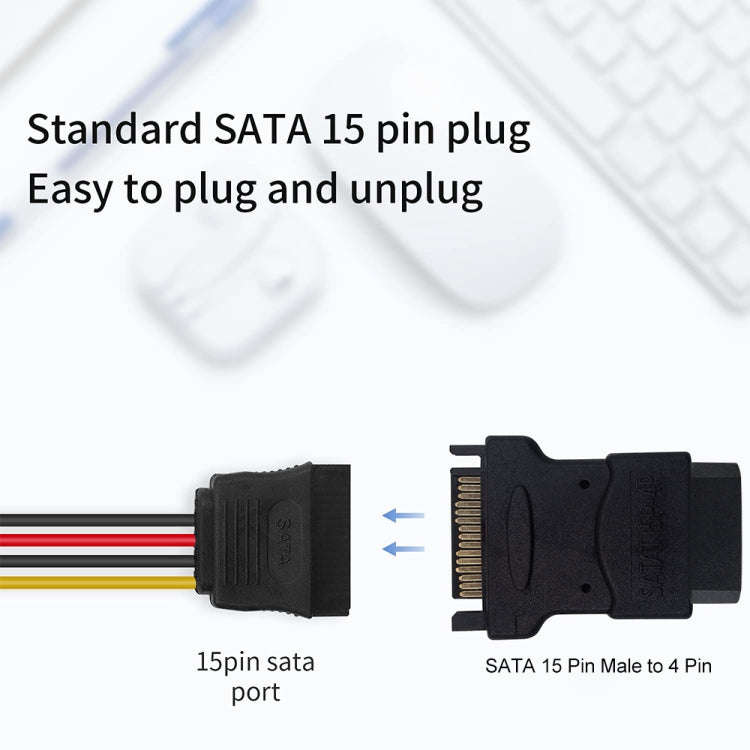 SATA 15 Pin Male to 4 Pin Female Adapter(Black)