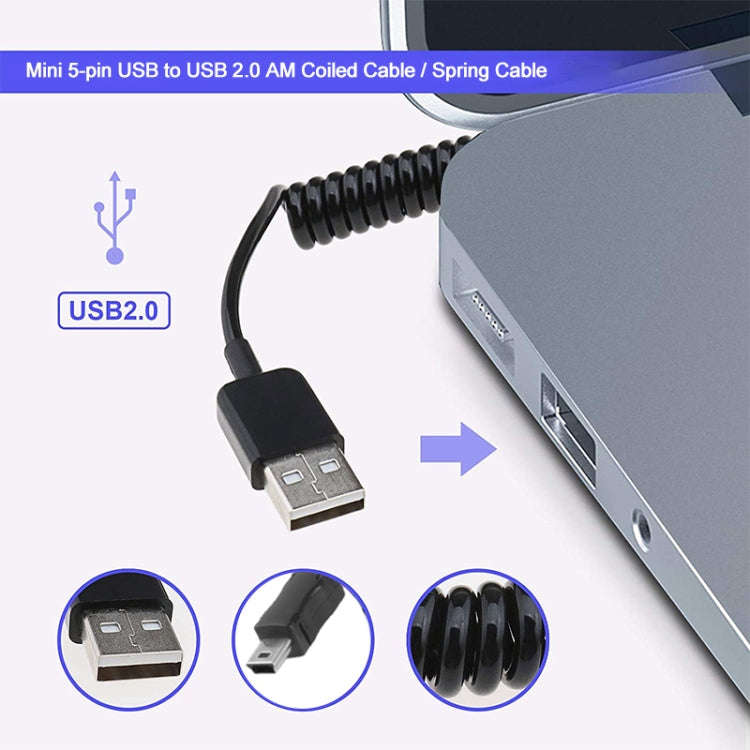 Mini 5-pin USB to USB 2.0 AM Coiled Cable / Spring Cable, Length: 25cm (can be extended up to 80c...