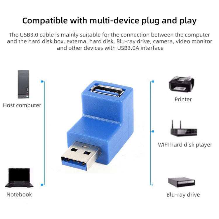 USB 3.0 AM to USB 3.0 AF Cable Adapter with 90 Degree Angle (Blue)