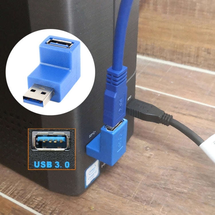 USB 3.0 AM to USB 3.0 AF Cable Adapter with 90 Degree Angle (Blue)
