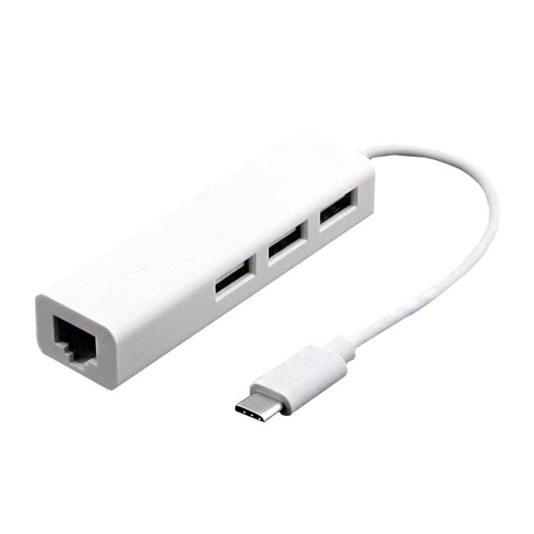 Type-C to 3 x USB and RJ45 Multi-function Adapter, Length: 13cm(White)