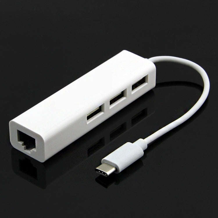 Type-C to 3 x USB and RJ45 Multi-function Adapter, Length: 13cm(White)