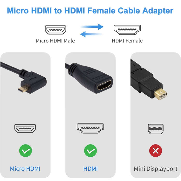 17cm 90 Degree Micro HDMI Right-toward Male to HDMI Female Cable Adapter(Black)