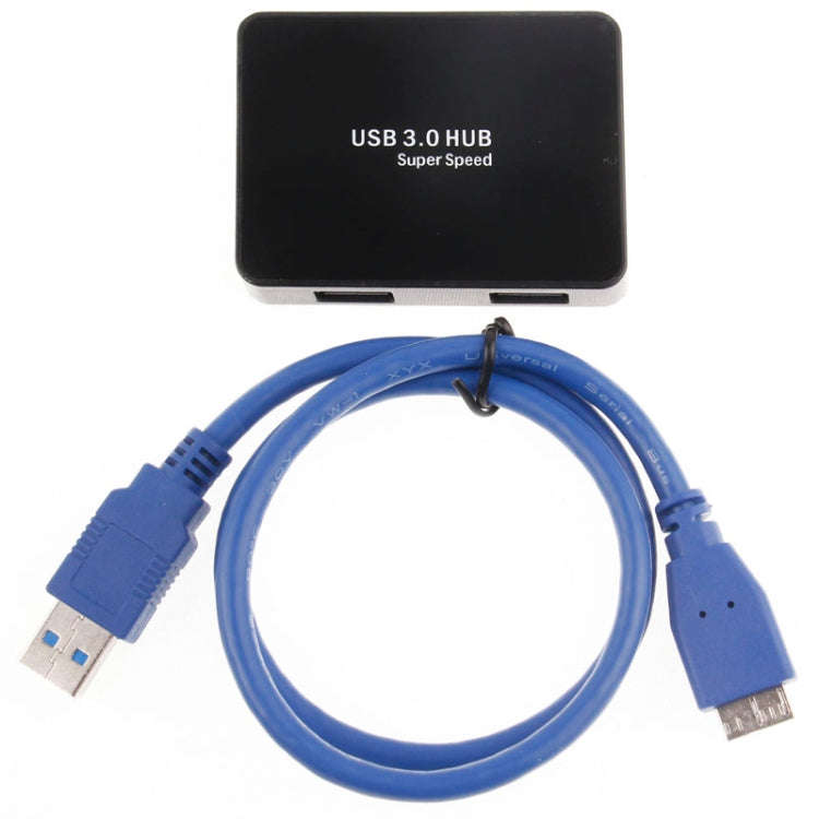 CR-H302 Mirror Surface 4 Ports USB 3.0 Super Speed 5Gbps HUB + 60cm USB 3.0 Transmission Cable(Bl...