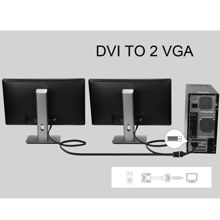 30cm DVI 24+5 Pin Male to 2 VGA Female Splitter Cable(Black)