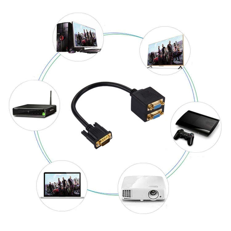 30cm VGA Male to 2 VGA Female Splitter Cable(Black)