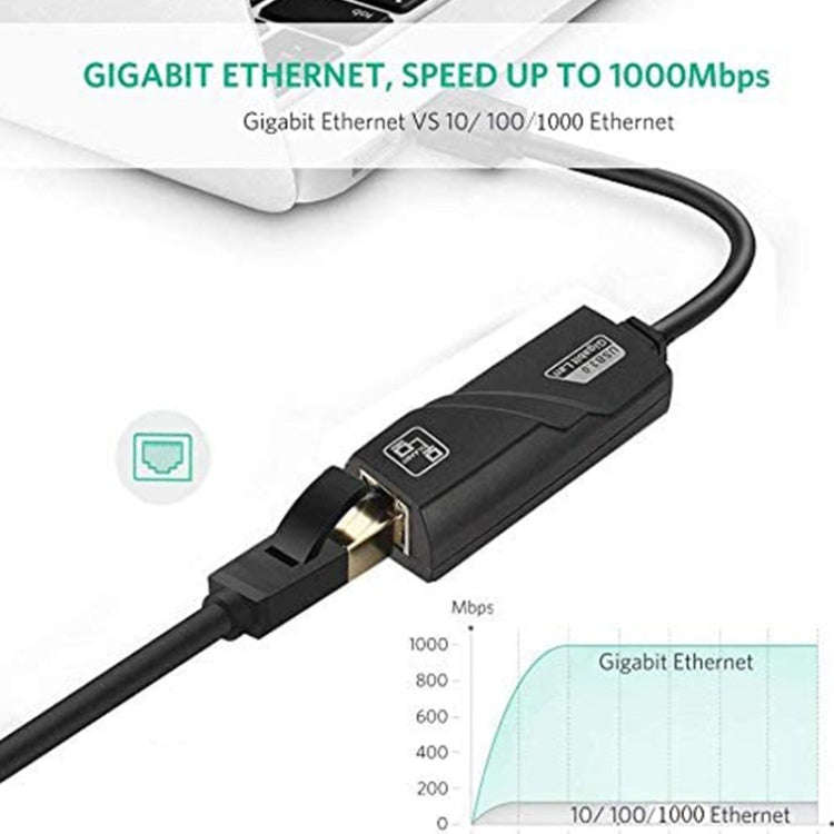 USB 3.0 10 / 100 / 1000Mbps Ethernet Adapter for Laptops, Plug and play(Black)