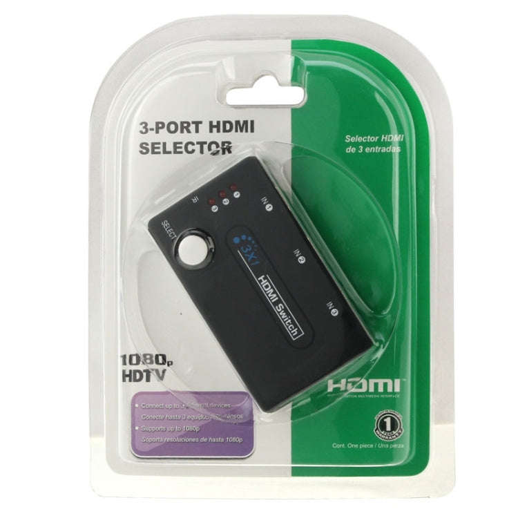 Mini 3x1 HD 1080P HDMI V1.3 Selector with Remote Control for HDTV / STB/ DVD / Projector / DVR