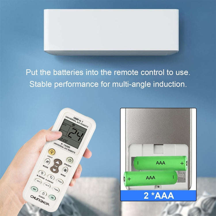 Chunghop K-1028E 1000 in 1 Universal A/C Remote Controller with Flashlight(White)