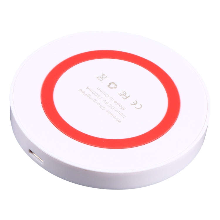 Universal QI Standard Round Wireless Charging Pad (White + Red)