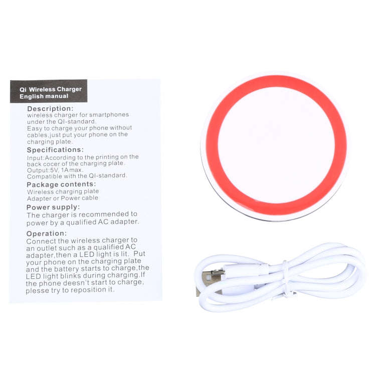 Universal QI Standard Round Wireless Charging Pad (White + Red)