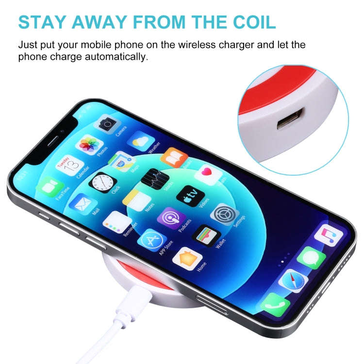 Universal QI Standard Round Wireless Charging Pad (White + Red)