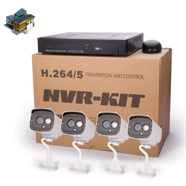 N4B7MPoe 4Ch 720P P2P ONVIF 1.0 Mega Pixel IP Camera NVR Kit, Support Night Vision / Motion Detec...