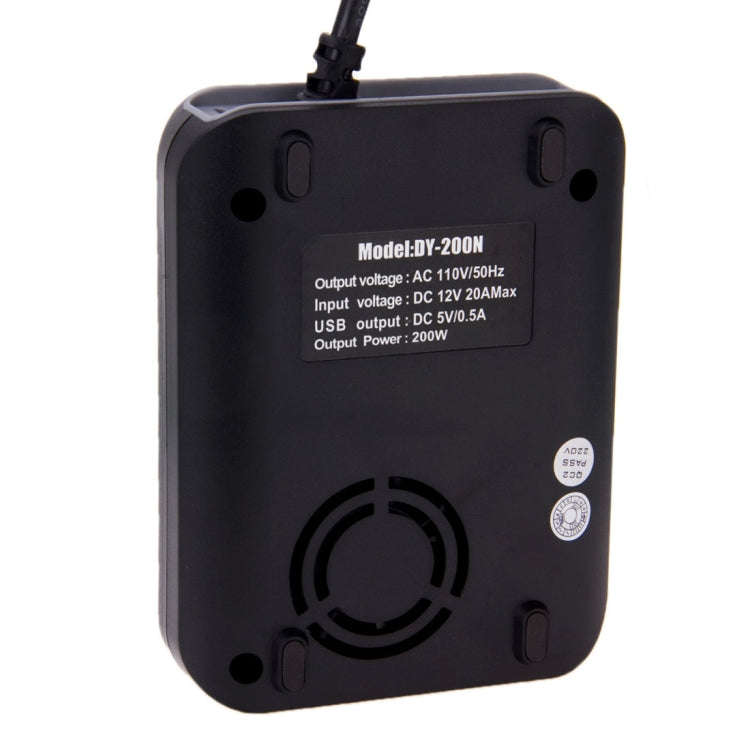 DY-200N, 200W DC 12V to AC Car Power Inverter with 500mA USB Port & EU / US Power Socket(Black)