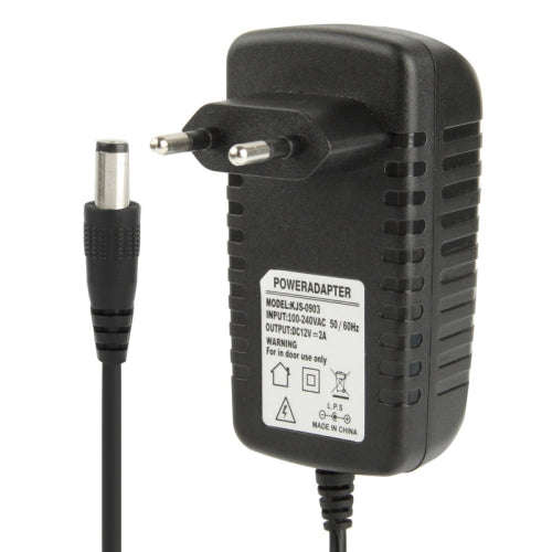 High Quality EU Plug AC 100-240V to DC 12V 2A Power Adapter, Tips: 5.5 x 2.1mm, Cable Length: 1m(...