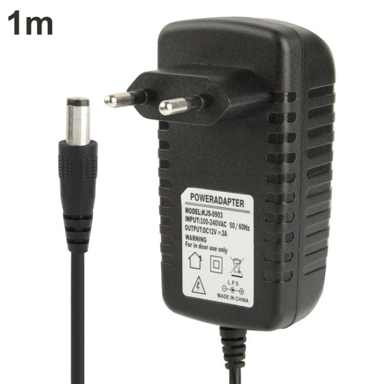 High Quality EU Plug AC 100-240V to DC 12V 2A Power Adapter, Tips: 5.5 x 2.1mm, Cable Length: 1m(...