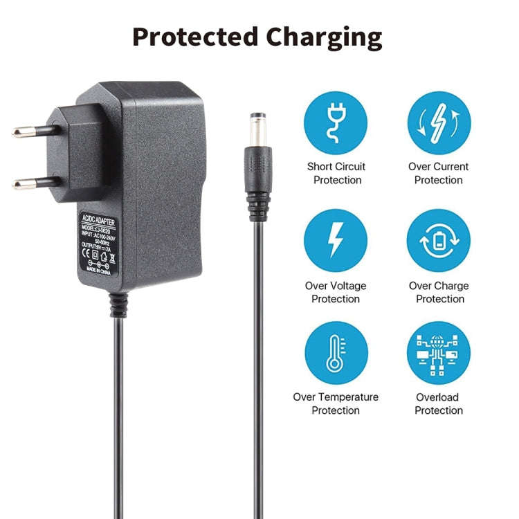 EU Plug AC 100-240V to DC 6V 2A Power Adapter, Tips: 5.5 x 2.1mm, Cable Length: 1.1m(Black)