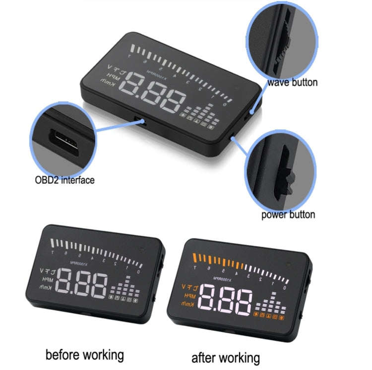 X5 HUD 3 inch Universal Multi Car Head Up Display with OBDII EOBD System, Light Sensors, Rotation...
