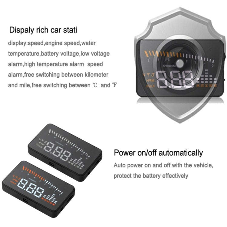 X5 HUD 3 inch Universal Multi Car Head Up Display with OBDII EOBD System, Light Sensors, Rotation...