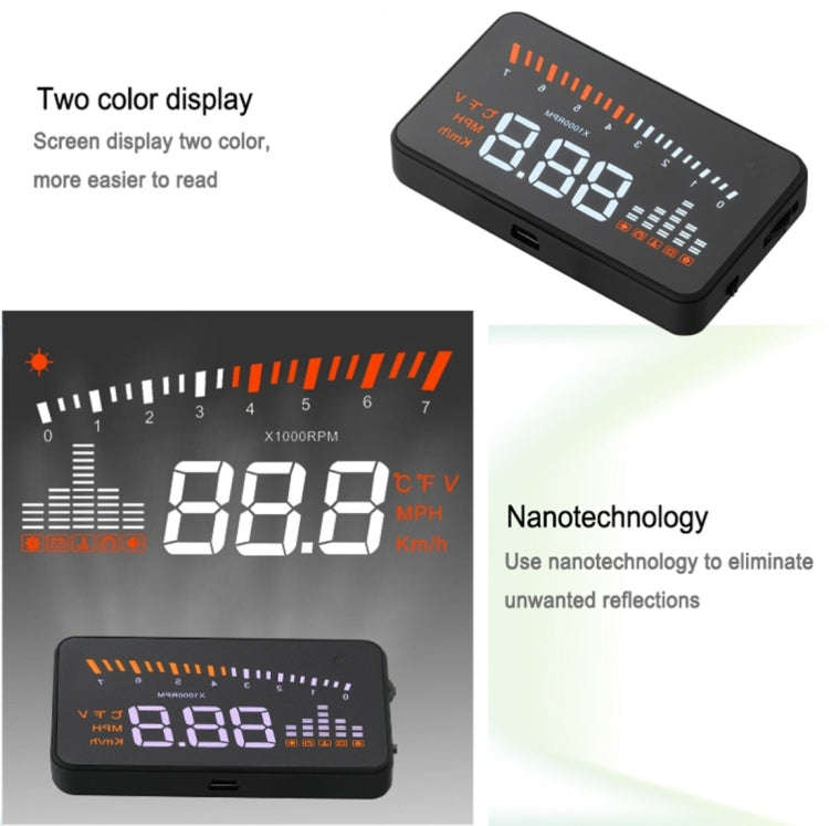 X5 HUD 3 inch Universal Multi Car Head Up Display with OBDII EOBD System, Light Sensors, Rotation...