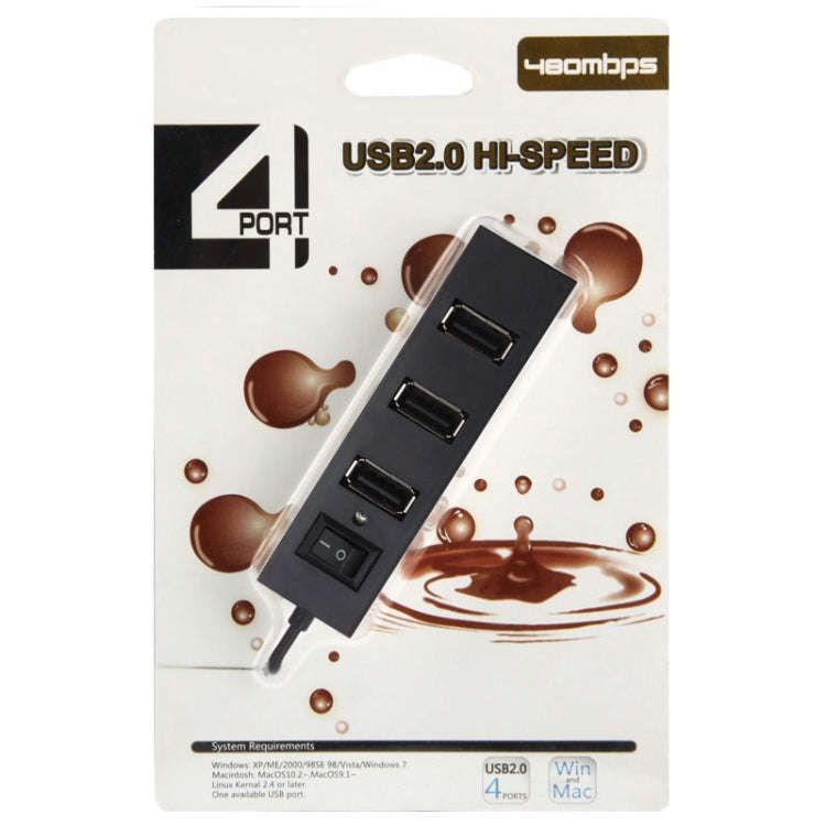 4 Ports USB HUB 2.0 USB Splitter Adapter with Switch(Black)