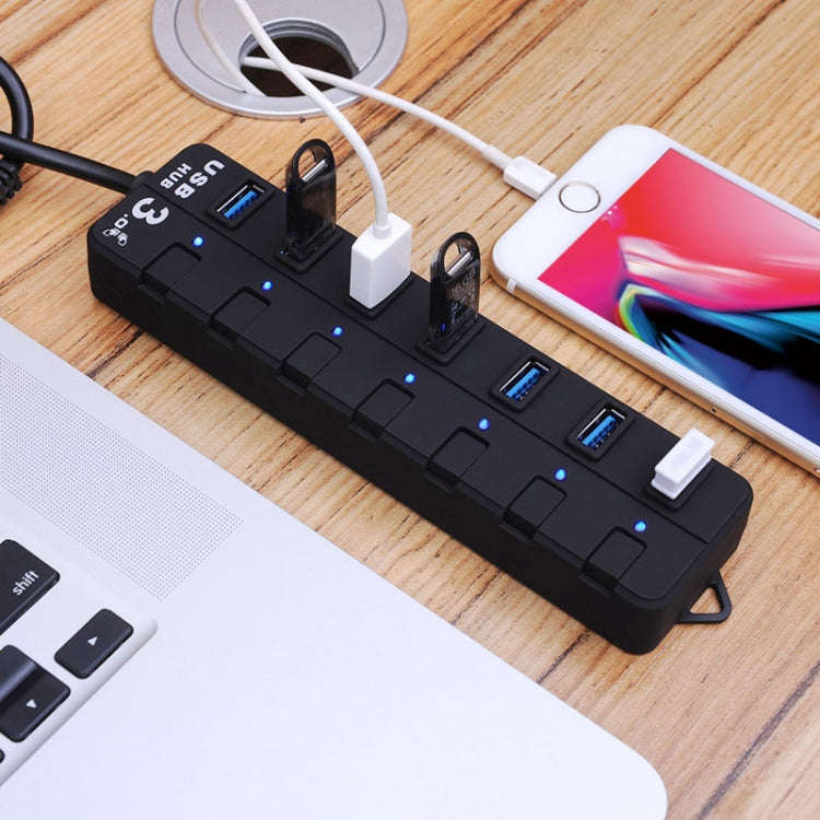 7 Ports USB 3.0 Hub with Individual Switches for each Data Transfer Ports(Black)