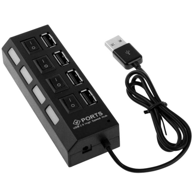 4 Ports USB Hub 2.0 USB Splitter High Speed 480Mbps with ON/OFF Switch, 4 LED(Black)