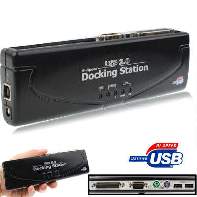 Hi-speed USB 2.0 Docking Station with 8 Ports (2xUSB 2.0 + PS2 Mouse + PS2 Keyboard + RS232 + DB2...