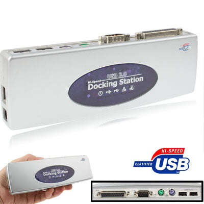 Hi-speed USB 2.0 Docking Station with 8 Ports (2xUSB 2.0 + PS2 Mouse + PS2 Keyboard + RS232 + DB2...