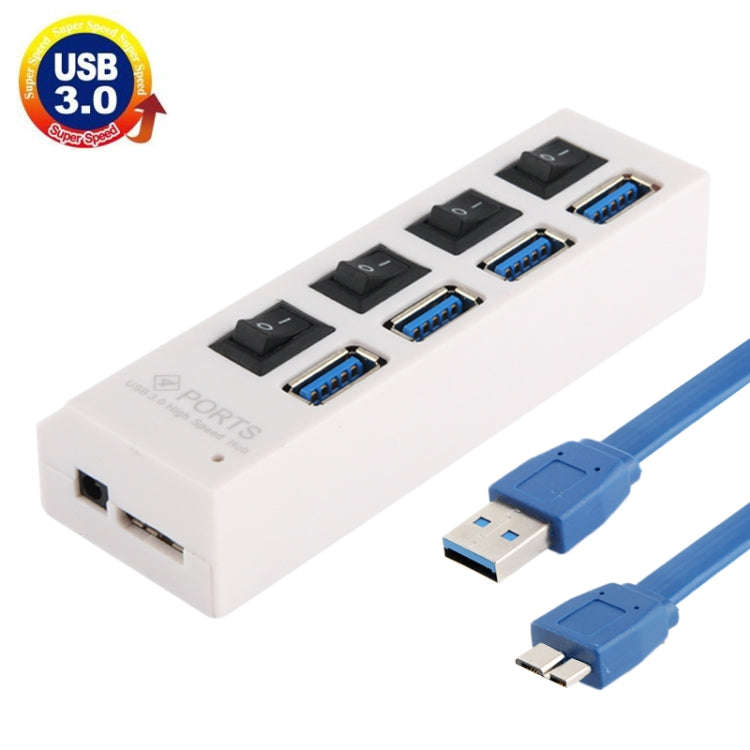 4 Ports USB 3.0 HUB, Super Speed 5Gbps, Plug and Play, Support 1TB (White)