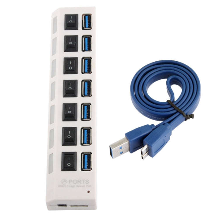 7 Ports USB 3.0 HUB, Super Speed 5Gbps, Plug and Play, Support 1TB(White)