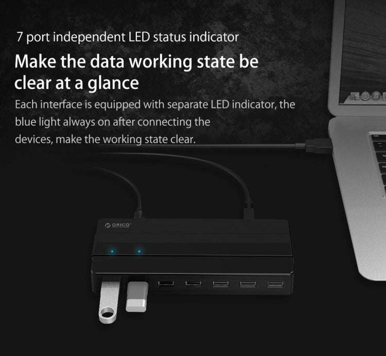 Orico H7928-U2-V1 Desktop 7 Ports USB 2.0 HUB with Power Adapter(Black)
