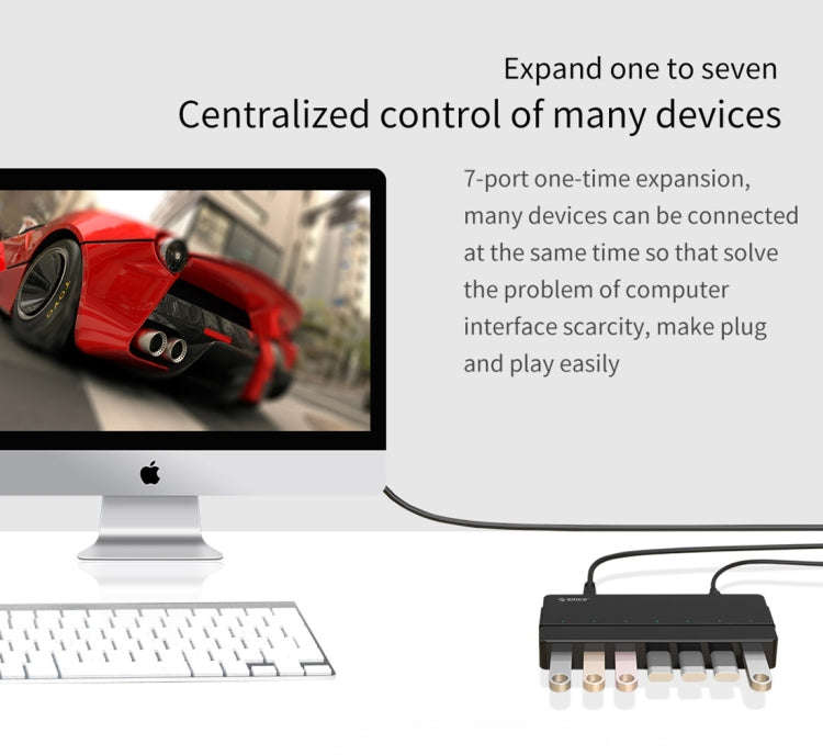 Orico H7928-U2-V1 Desktop 7 Ports USB 2.0 HUB with Power Adapter(Black)