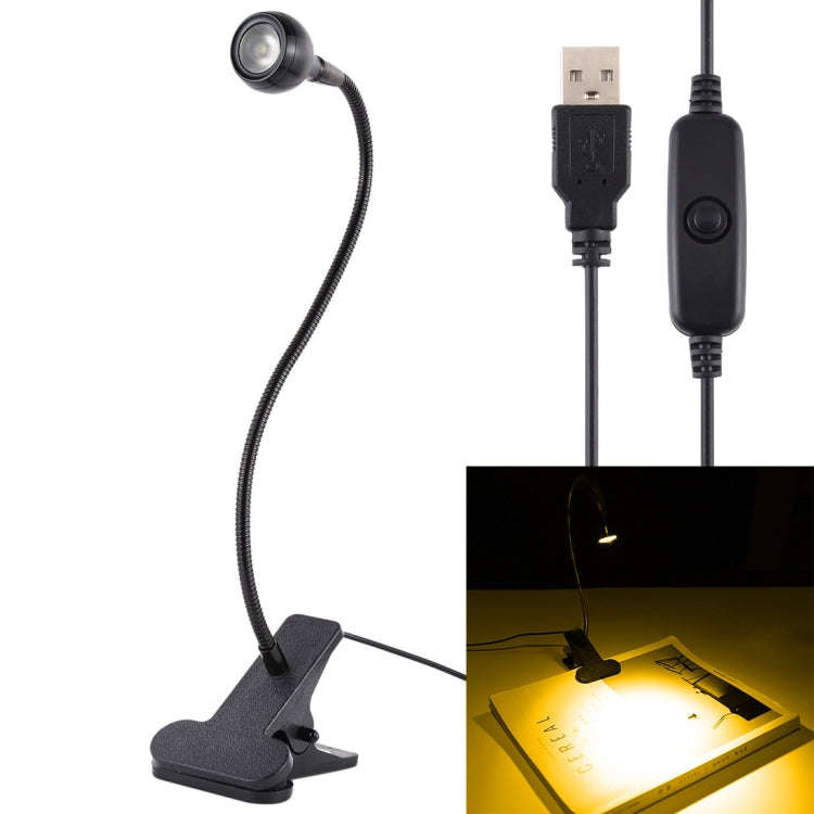 3W 360 Degree Rotation USB Metal Flexible Neck  LED Light with Switch & Clip (Warm White Light Bl...