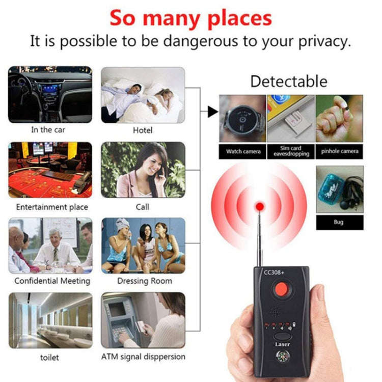 CC308+ Multi Wireless Camera Lens Detector Radio Wave Signal Detect Full-range RF GSM Device Find...