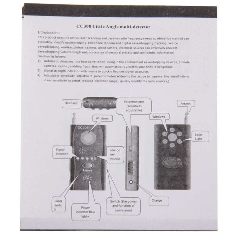 CC308+ Multi Wireless Camera Lens Detector Radio Wave Signal Detect Full-range RF GSM Device Find...
