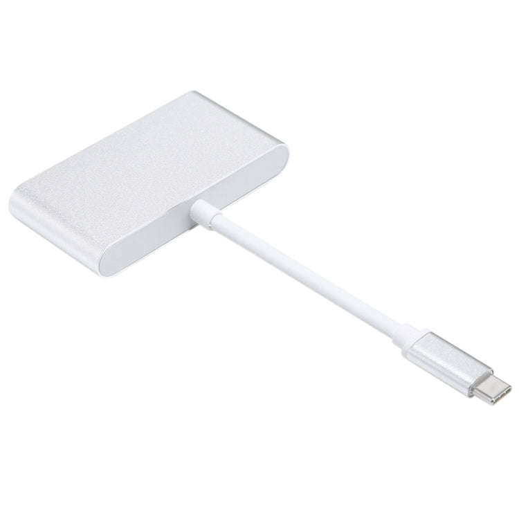 4 in 1 3 x USB 3.0 Ports & USB-C / Type-C Female to USB-C / Type-C Male Hub Splitter Adapter(Silver)