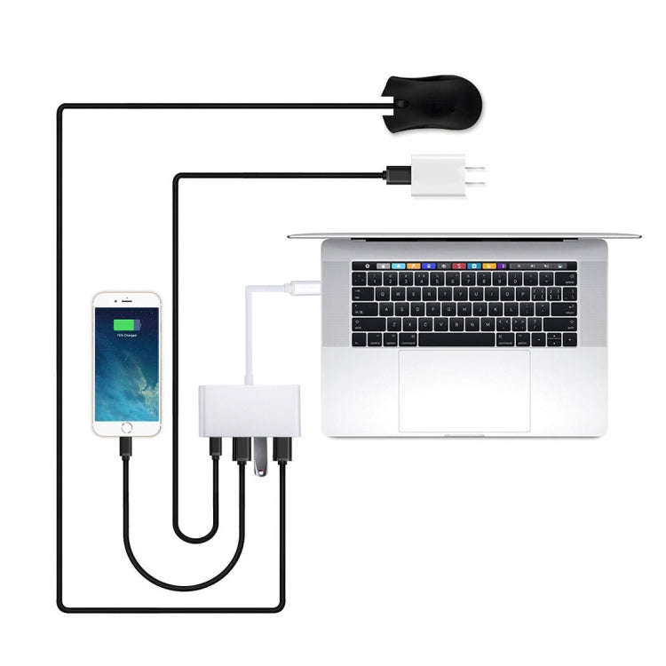 4 in 1 3 x USB 3.0 Ports & USB-C / Type-C Female to USB-C / Type-C Male Hub Splitter Adapter(Silver)