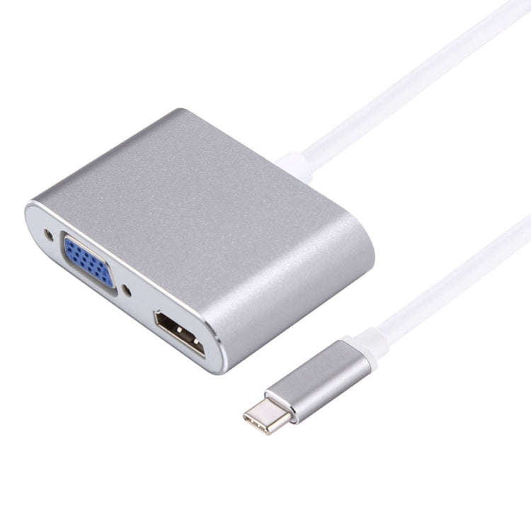 2 in 1 VGA & HDMI Female to USB-C / Type-C Male Hub Splitter Adapter(Grey)