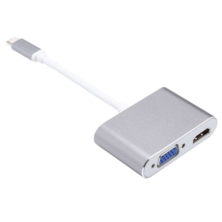 2 in 1 VGA & HDMI Female to USB-C / Type-C Male Hub Splitter Adapter(Grey)