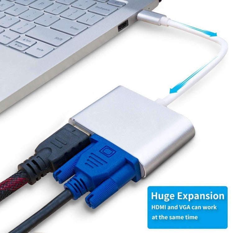 2 in 1 VGA & HDMI Female to USB-C / Type-C Male Hub Splitter Adapter(Grey)