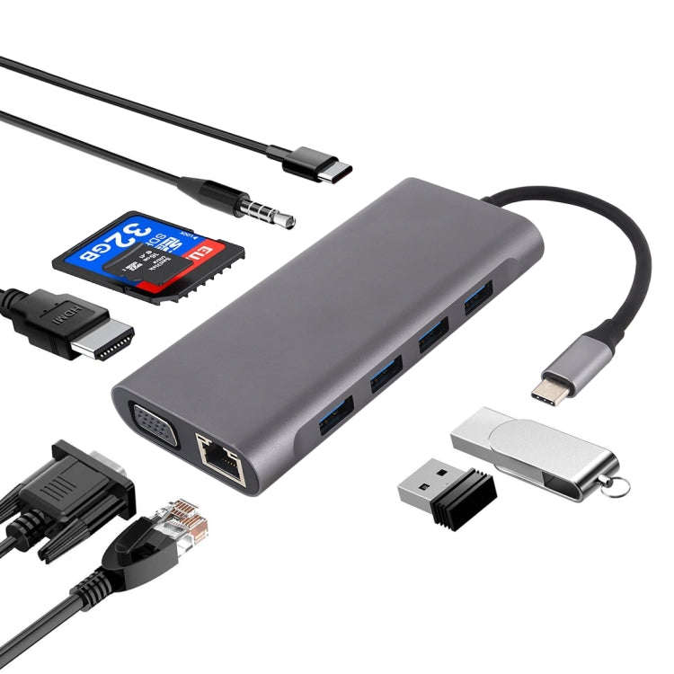 11 in 1 VGA + LAN Port + 4 x USB 3.0 + SD / TF Card + HDMI + Audio Port + USB-C / Type-C Female t...