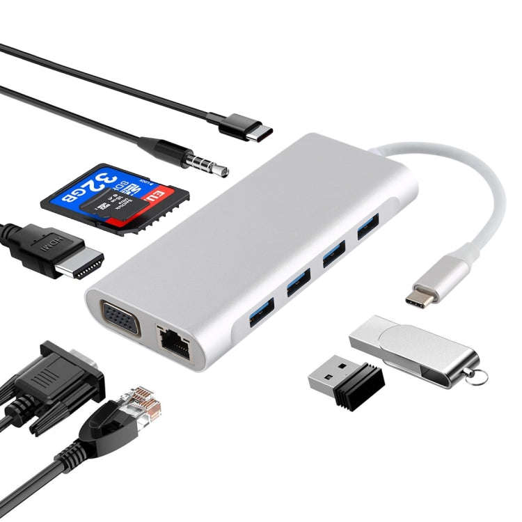 11 in 1 VGA + LAN Port + 4 x USB 3.0 + SD / TF Card + HDMI + Audio Port + USB-C / Type-C Female t...