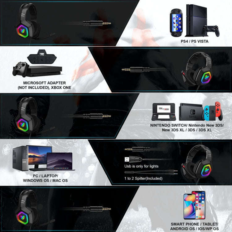 ONIKUMA K10 3.5mm Computer Games Wired Headset with RGB LED Light